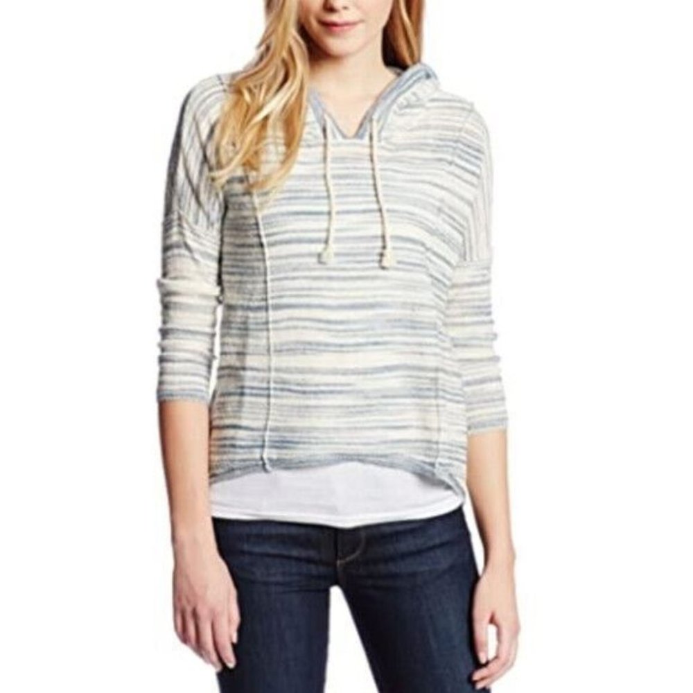 Lucky Brand Malibu Striped Hoodie Sweatshirt Heathered Blue Women's Size M